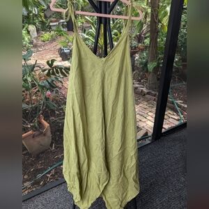 Green Sleeveless Maxi Jumpsuit Dress 100% Linen